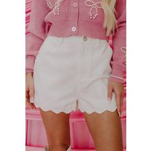 White Scalloped Hemline Acid Wash High Waist Denim Shorts