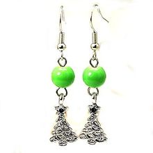 Christmas Tree Earrings With Lime Green Glass Bead