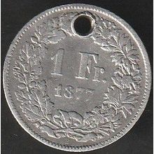 1877 B Switzerland 1 Franc Silver Coin