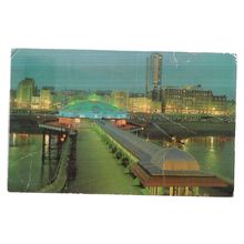 THE WEST PIER AT NIGHT, BRIGHTON, SUSSEX vintage used postcard c. 1969 =