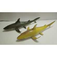 Lot of 2 Vintage Tiger Shark Plastic Toy Figures - Made in China - Ocean Animal