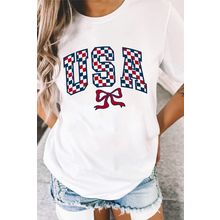 White Checkered USA Graphic Casual Tee