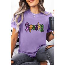 Wisteria Spooky Sequin Letter Patched Cotton Blend T Shirt