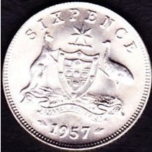 1957 Australia 1 Sixpence coin