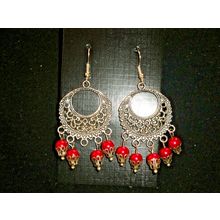 Beautiful vibrant red Tibetan Asian style large round swing earrings