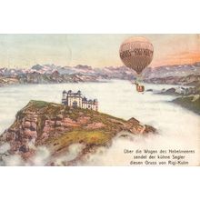 Gruss Aus Rigi Kulm Hot Air Balloon 1907 Switzerland Old Postcard