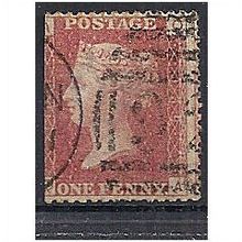 1858 SG43 1d Red Plate 159 Good Used Check Letters "OA" - Trimmed Perfs.