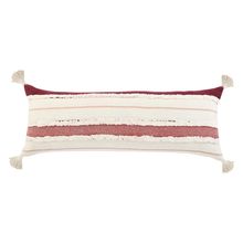 14" X 36" Red And Off-White 100% Cotton Striped Zippered Pillow