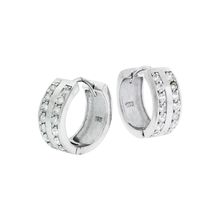 925 Sterling Silver Round Huggie Hoop Earrings 14 Round CZ Rhodium Plated 16 mm