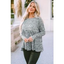 Leopard Print Long Sleeve Ruffled Babydoll Blouse