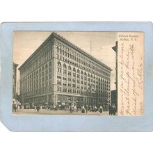 New York Buffalo Ellicott Square Street Scene w/Trolley Car & Horses & Wag~2867