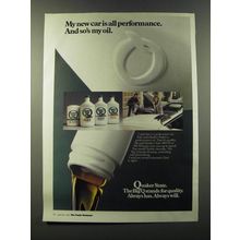 1986 Quaker State Oil Ad - My new car is all performance. And so's my oil