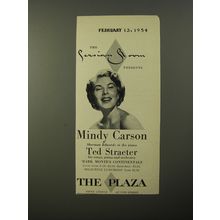 1954 The Plaza Hotel Ad - The Persian Room presents Mindy Carson