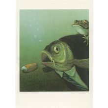 Michael Bowa Karpfen Carp Fish Smoking A Cigar Painting Postcard