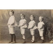 Parade Of Russian Children Pulling Their Clothes Fashion Old Real Photo Postcard