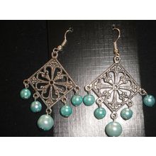 Beautiful mint blue Tibetan Asian style large square swing earrings