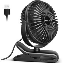 BESKAR Small Clip on Fan, 3 Speeds USB Fans with Strong Airflow, Clip & Desk Fan