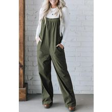 Jungle Green Solid Pocketed Loose Fit Corduroy Overall