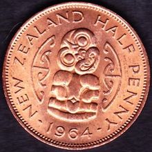 1964 New Zealand 1 Half Penny Coin
