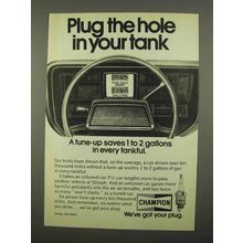 1975 Champion Spark Plugs Ad - Plug Hole in Your Tank