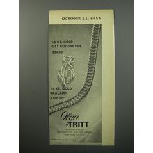 1955 Olga Tritt Jewelry Ad - 18 kt. gold cat outline pin