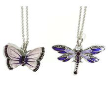 Silver Purple Butterfly Dragonfly Crystal Diamante Rhinestone Pendant Necklace