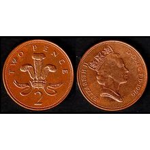 United Kingdom Two Pence 1996 Used Coin 2d QE II UK
