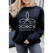 Black Western Pattern Print Round Neck Pullover Sweatshirt