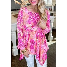 Rose Classic Leopard Print Handkerchief Hem Tunic Top