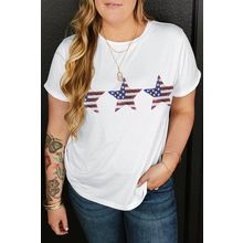 White Sequin USA Flag Inspire Star Graphic Plus Size T Shirt