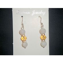 8.5mm frosted round white & faceted champagne 925 silver hook earrings