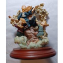 Resin Angel Figurine 7" with children throwing stars, on wooden stand