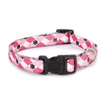 Casual Canine Pooch Patterns Dog Collars 10-16 in Pink Argyle