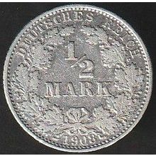 1908 A Germany 1 Half Mark Silver Coin