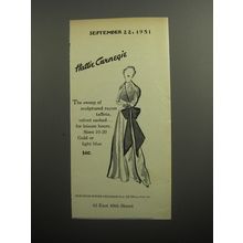 1951 Hattie Carnegie Dress Ad - The sweep of sculptured rayon taffeta