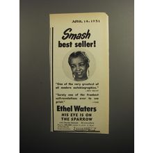 1951 Doubleday Book Advertisement - His eye is on the sparrow by Ethel Waters