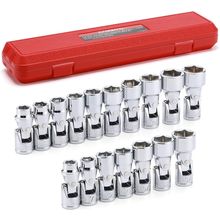 CASOMAN 17PCS 3/8" Drive Universal Flex Socket Set, Sae&Metric, 3/8" to 3/4", 10