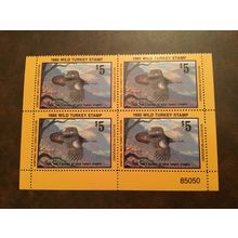 ICOLLECTZONE Wild Turkey Federation 1985 Stamp Plate Block VF NH