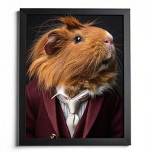 Long Hair Guinea Pig In A Suit Wall Art Vintage Animal Portrait Guinea Pig Gift