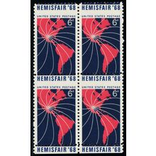 1340, MNH 6¢ Hemisfair RARE Misperfed Error Block of Four - Stuart Katz