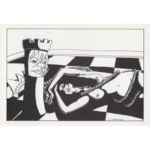 Chess Board Game Rook Castle BDSM Ties Up Queen Risque Art Postcard