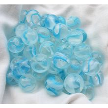 ARCTIC - 25 Beautiful Glass Marbles, Clear with Blue and White Swirls, New, 16mm