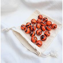 BENGAL TIGER - 25 Glass Marbles, Orange and Black Swirl, 16mm with Cotton Pouch