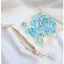 ARCTIC 25 Glass Marbles, 16mm Clear with Blue & White Swirls, With Cotton Pouch