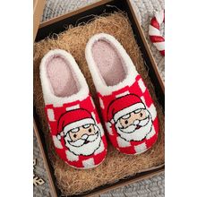 Fiery Red Checkered Santa Claus Graphic Plush Home Slippers