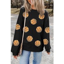 Black Sequin Ball Patched Crewneck Game Day Sweatshirt