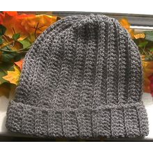 Handmade Crochet Beanie Hat in Grey; Adult Unisex