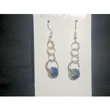 Exclusive navy blue baguette cut glass euro bead French hook link earrings