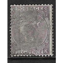 GB 1865-7 QV 6d LARGE LETTERS WMK EMBLEM USED SG97 PLATE 5 " SK "