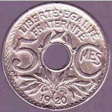 1920 France 5 Centimes Coin